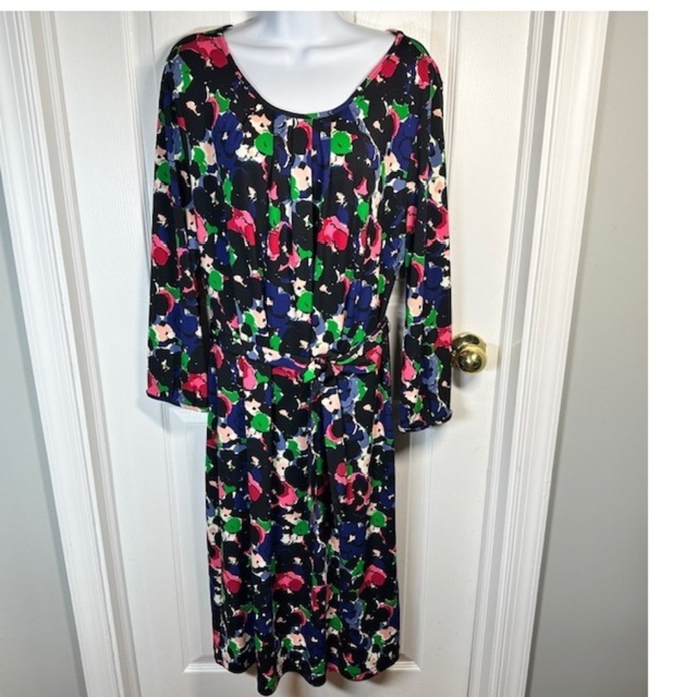 Talbots‎ Women's Midi Dress w/Tie Floral Print Career Casual Long Sleeve XL